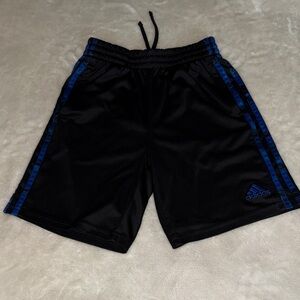 Adidas Black Shorts with Blue Stripes